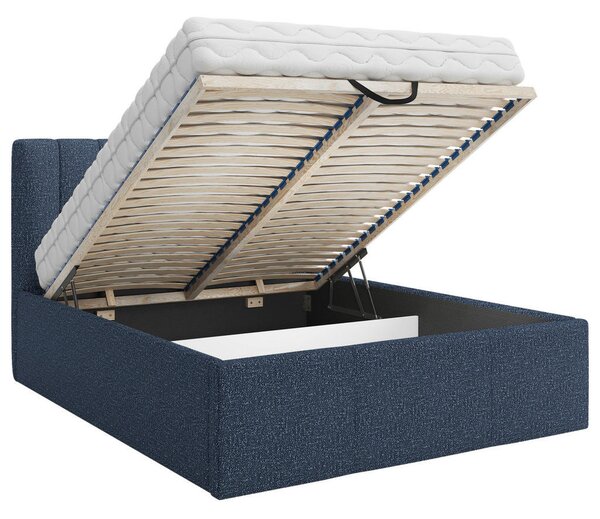 OBLAZINJENA POSTELJA 140 cm x 200 cm , tekstil temno modra
