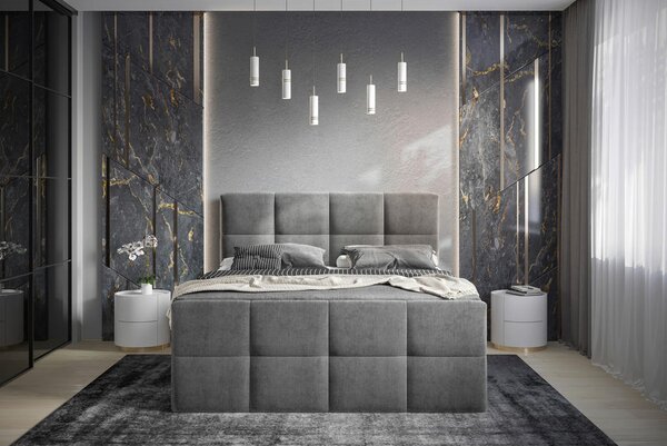 POSTELJA Z VZMETNICO 180 cm x 200 cm , tekstil siva