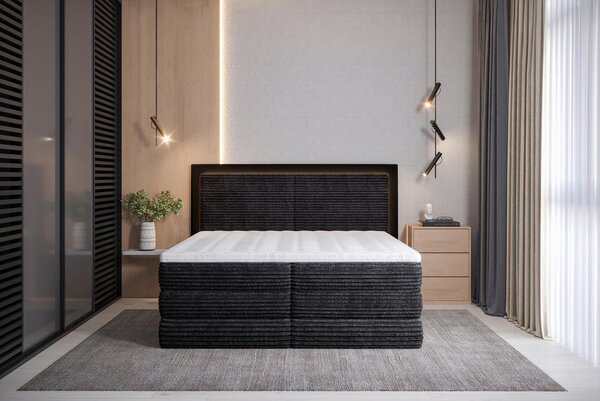 BOXSPRING POSTELJA 180 cm x 200 cm , tekstil črna