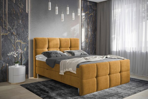 POSTELJA Z VZMETNICO 160 cm x 200 cm , tekstil oranžna