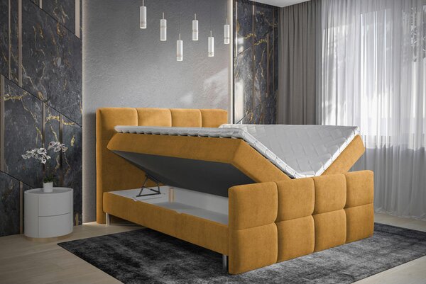 POSTELJA Z VZMETNICO 160 cm x 200 cm , tekstil oranžna