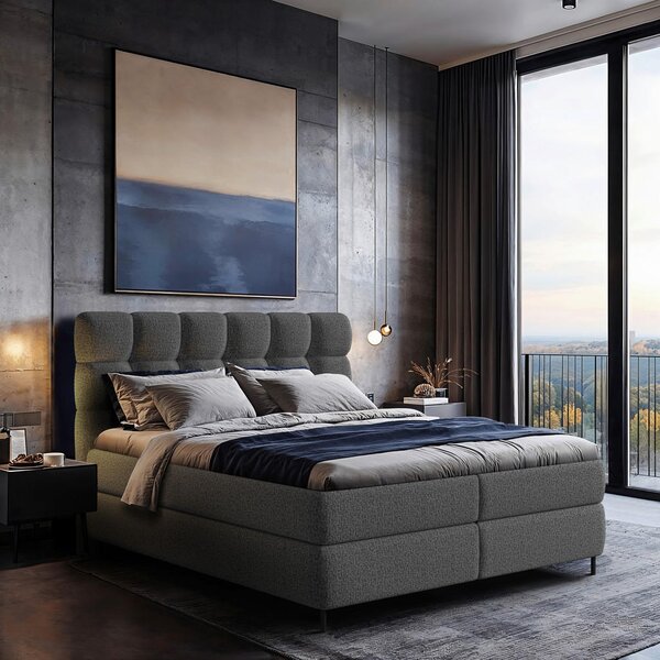 BOXSPRING POSTELJA 140 cm x 200 cm , tekstil rjavosiva