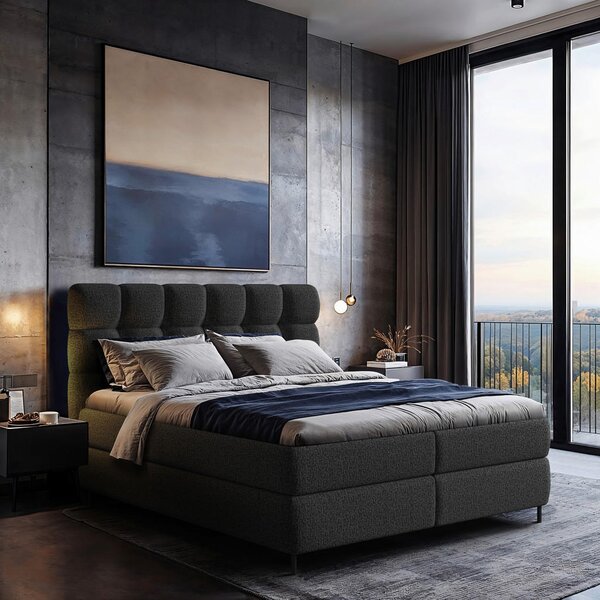 BOXSPRING POSTELJA 180 cm x 200 cm , tekstil črna