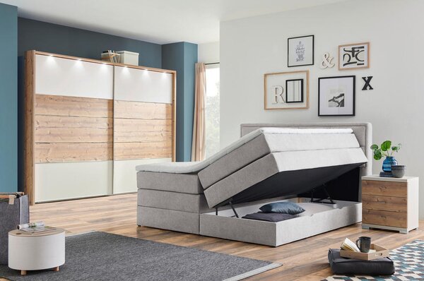 BOXSPRING POSTELJA 140 cm x 200 cm , tekstil siva