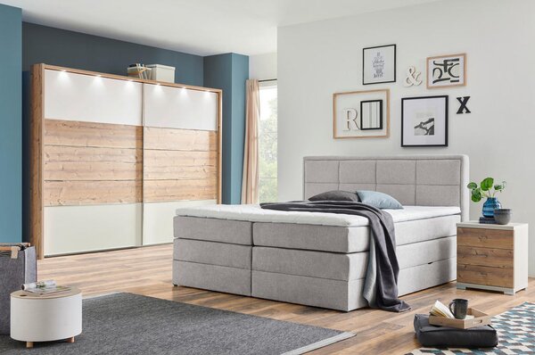 BOXSPRING POSTELJA 140 cm x 200 cm , tekstil siva