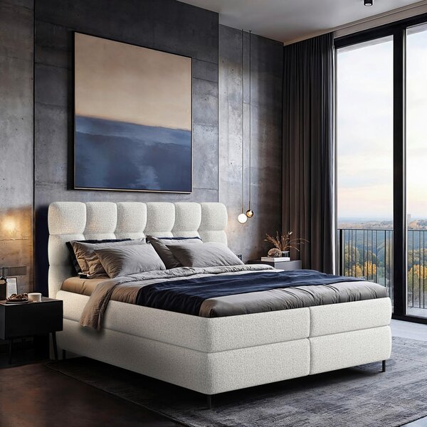 BOXSPRING POSTELJA 180 cm x 200 cm , tekstil bela