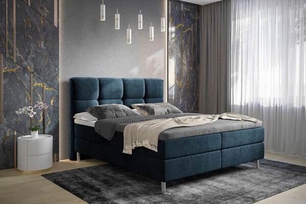 POSTELJA Z VZMETNICO 160 cm x 200 cm , tekstil temno modra