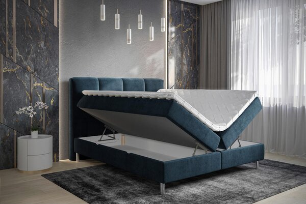 POSTELJA Z VZMETNICO 160 cm x 200 cm , tekstil temno modra