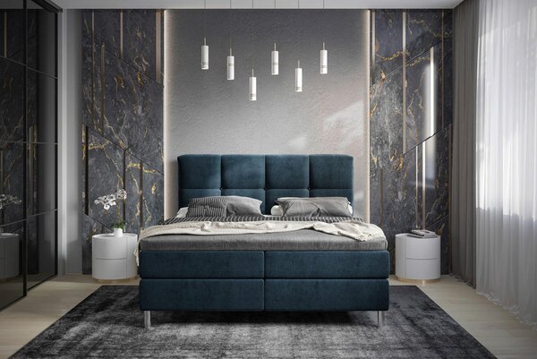 POSTELJA Z VZMETNICO 160 cm x 200 cm , tekstil temno modra