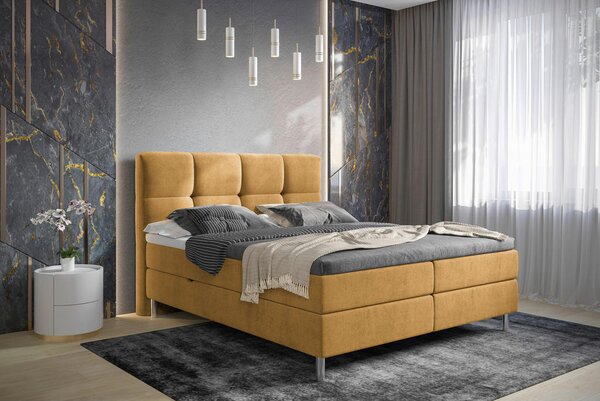 POSTELJA Z VZMETNICO 160 cm x 200 cm , tekstil oranžna, barve karija