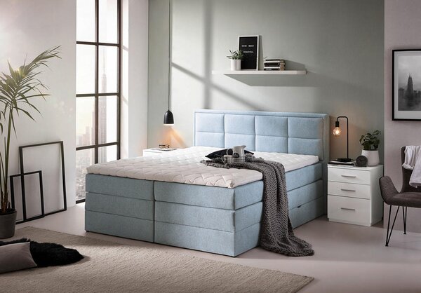 BOXSPRING POSTELJA 140 cm x 200 cm , tekstil turkizna