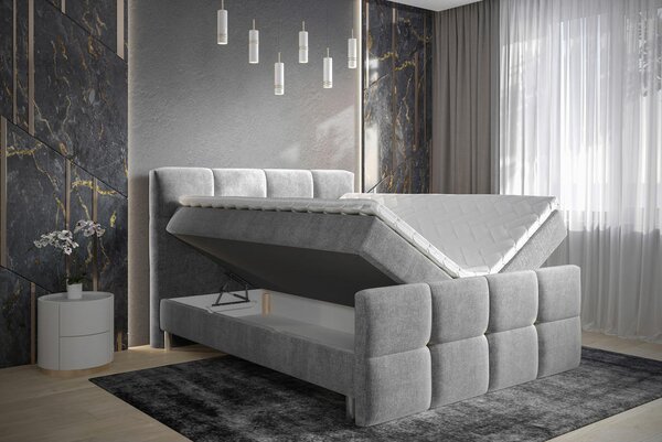 POSTELJA Z VZMETNICO 160 cm x 200 cm , tekstil svetlo siva
