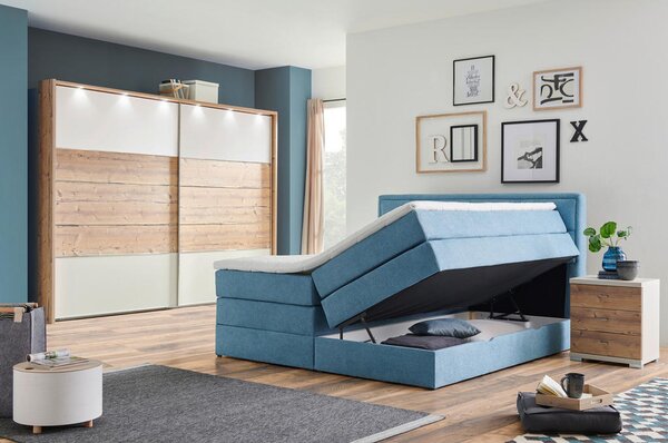 BOXSPRING POSTELJA 160 cm x 200 cm , tekstil modra