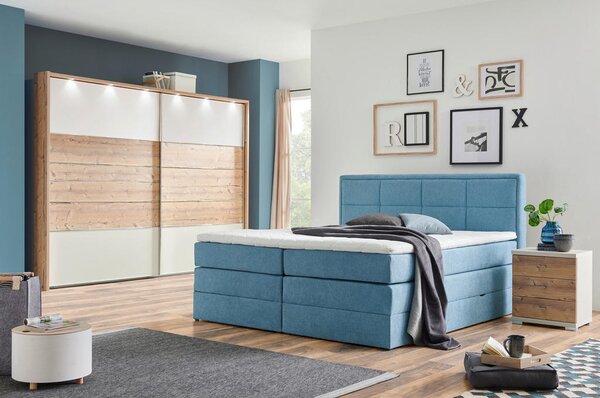 BOXSPRING POSTELJA 160 cm x 200 cm , tekstil modra