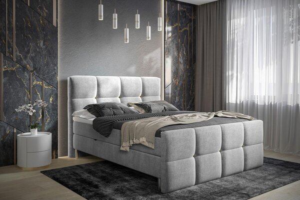 POSTELJA Z VZMETNICO 160 cm x 200 cm , tekstil svetlo siva