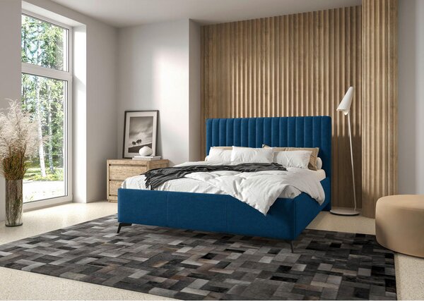 OBLAZINJENA POSTELJA 140 cm x 200 cm , tekstil temno modra