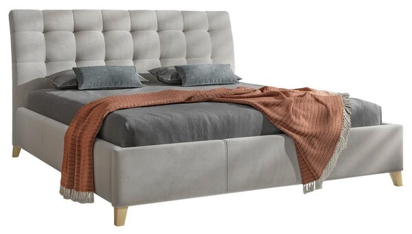 OBLAZINJENA POSTELJA 140 cm x 200 cm , tekstil, leseni material bež