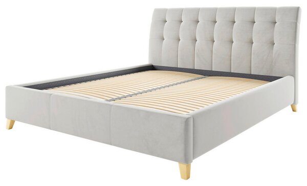 OBLAZINJENA POSTELJA 140 cm x 200 cm , tekstil, leseni material bež
