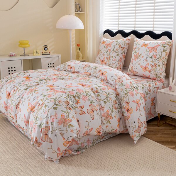 Posteljnina iz mikrovlaken ORANGE BUTTERFLY bela Dimenzije posteljnine: 70 x 80 cm | 140 x 200 cm