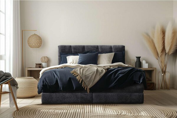 BOXSPRING POSTELJA 180 cm x 200 cm , tekstil temno siva