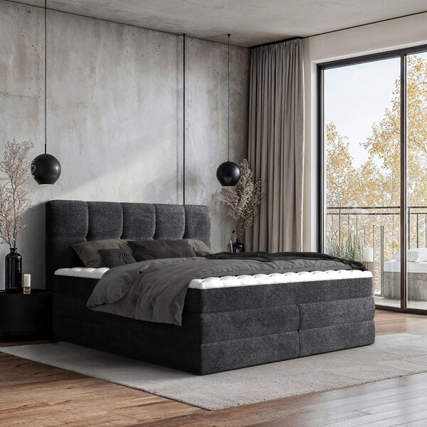 BOXSPRING POSTELJA 180 cm x 200 cm , tekstil temno siva