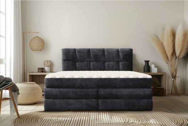 BOXSPRING POSTELJA 180 cm x 200 cm , tekstil temno siva