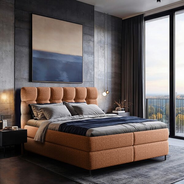 BOXSPRING POSTELJA 140 cm x 200 cm , tekstil opečnato rjava