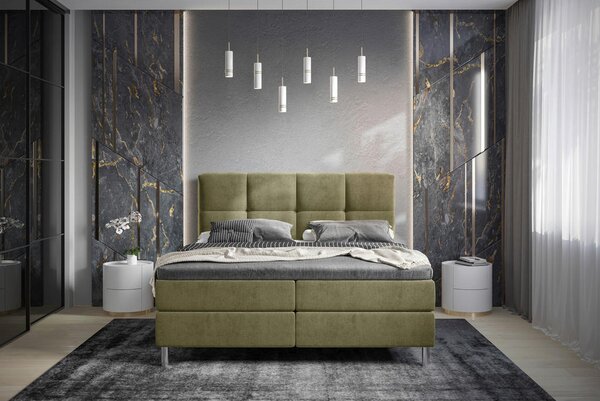 POSTELJA Z VZMETNICO 140 cm x 200 cm , tekstil olivno zelena