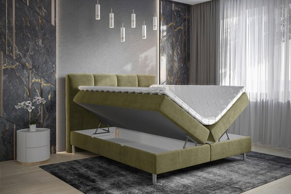 POSTELJA Z VZMETNICO 140 cm x 200 cm , tekstil olivno zelena