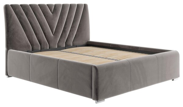 OBLAZINJENA POSTELJA 140 cm x 200 cm , tekstil temno siva