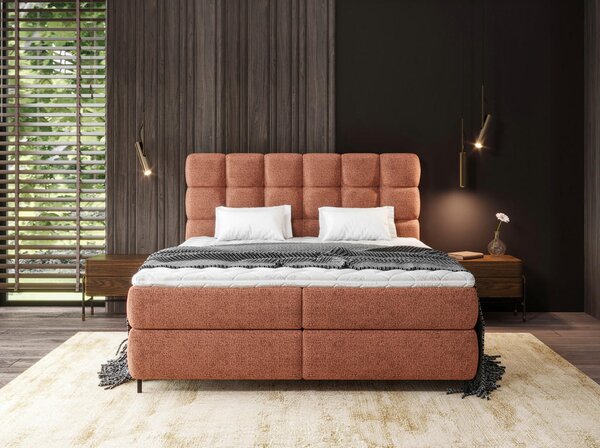 BOXSPRING POSTELJA 140 cm x 200 cm , tekstil opečnato rjava