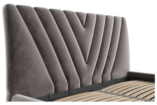OBLAZINJENA POSTELJA 140 cm x 200 cm , tekstil temno siva