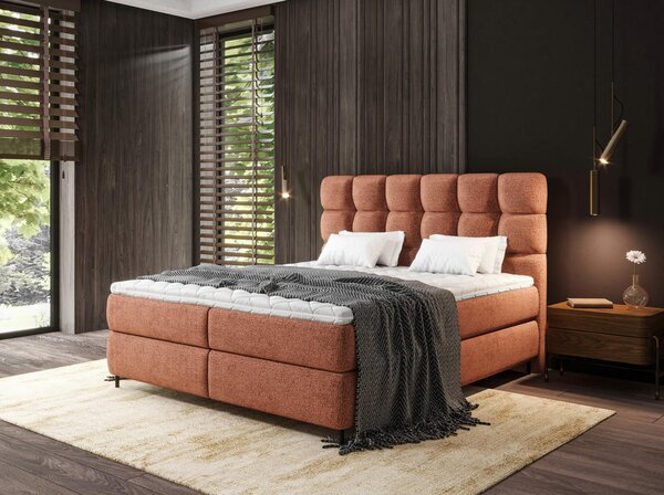 BOXSPRING POSTELJA 140 cm x 200 cm , tekstil opečnato rjava