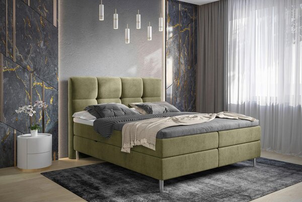 POSTELJA Z VZMETNICO 140 cm x 200 cm , tekstil olivno zelena