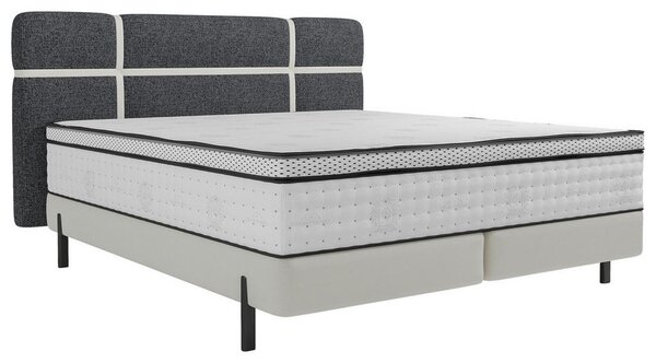 BOXSPRING POSTELJA 140 cm x 200 cm , tekstil krem barve, temno siva
