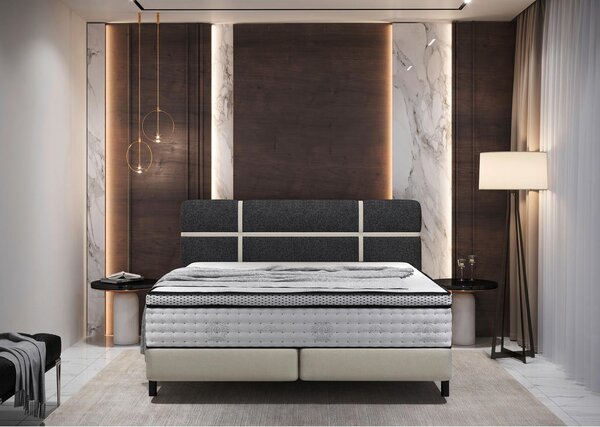 BOXSPRING POSTELJA 140 cm x 200 cm , tekstil krem barve, temno siva