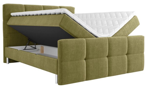 POSTELJA Z VZMETNICO 140 cm x 200 cm , tekstil olivno zelena