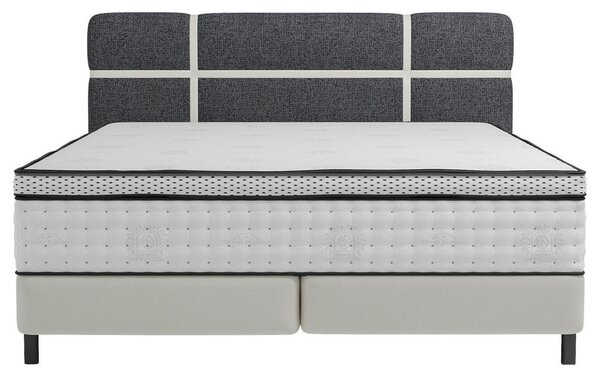 BOXSPRING POSTELJA 140 cm x 200 cm , tekstil krem barve, temno siva