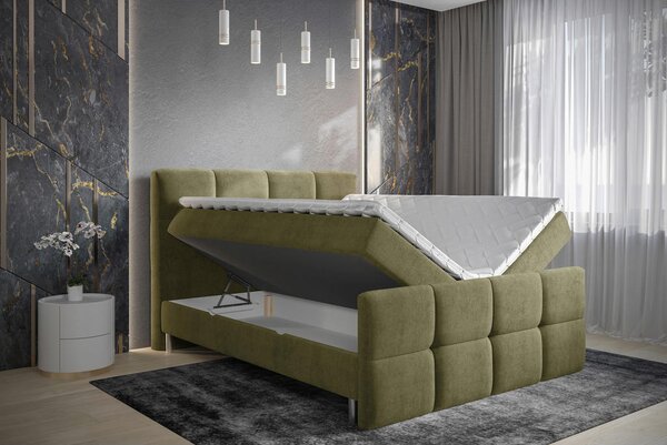 POSTELJA Z VZMETNICO 140 cm x 200 cm , tekstil olivno zelena