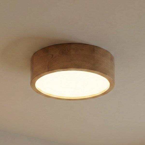 TEMAR LIGHTING Stropna svetilka Cleo, Ø 28 cm, 2 luči, hrastov les, E27, zatemnjen, Les, Dnevna soba / jedilnica, Les, Sodobni