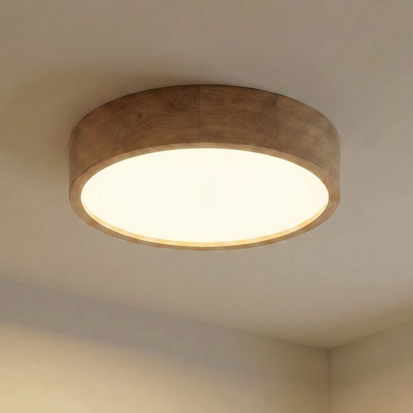 TEMAR LIGHTING Stropna svetilka Cleo, Ø 48 cm, 4-svetlobna, hrastov les, E27, zatemnjen, Les, Dnevna soba / jedilnica, Les, Sodobni