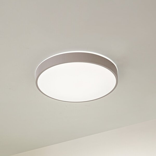 Lindby LED stropna svetilka Zylo, siva, Ø49 cm, CCT z možnostjo zatemnitve, zatemnjen, Bež, Dnevna soba / jedilnica, Plastika