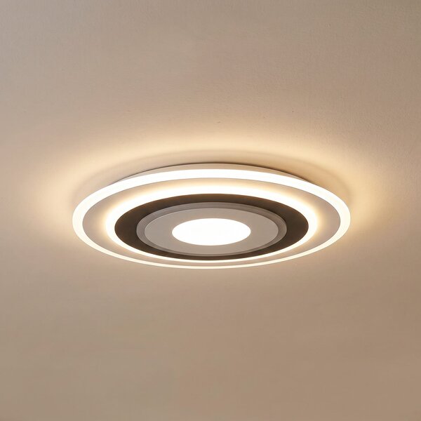 Lindby LED stropna svetilka Rebeka, okrogla, Ø 70 cm, CCT, z možnostjo, zatemnjen, Bela, Dnevna soba / jedilnica, Plastika, Sodobni