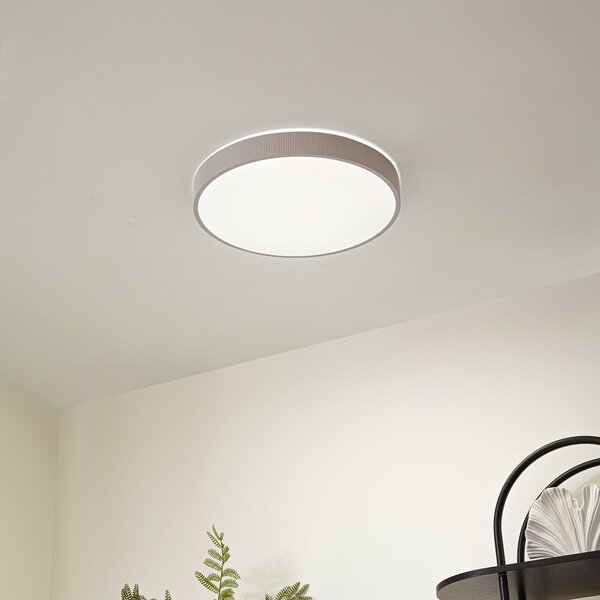 Lindby LED stropna svetilka Zylo, siva, Ø49 cm, CCT z možnostjo zatemnitve, zatemnjen, Bež, Dnevna soba / jedilnica, Plastika
