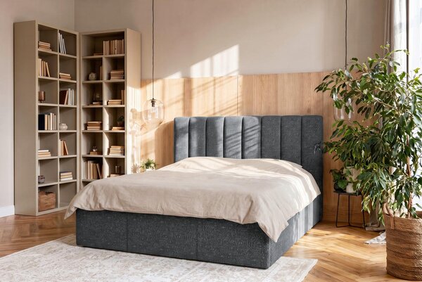 OBLAZINJENA POSTELJA 140 cm x 200 cm , tekstil antracit