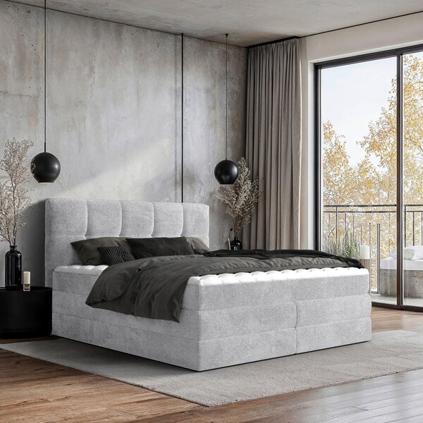 BOXSPRING POSTELJA 180 cm x 200 cm , tekstil svetlo siva
