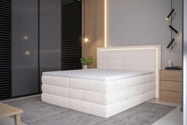 BOXSPRING POSTELJA 180 cm x 200 cm , tekstil krem barve