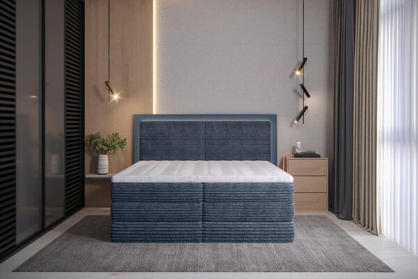 BOXSPRING POSTELJA 180 cm x 200 cm , tekstil temno modra