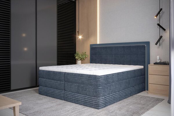 BOXSPRING POSTELJA 180 cm x 200 cm , tekstil temno modra