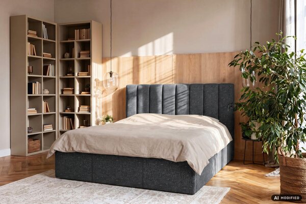 OBLAZINJENA POSTELJA 140 cm x 200 cm , tekstil antracit